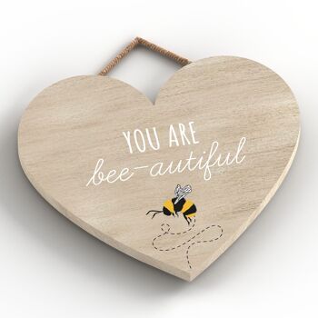 P3128 - Plaque décorative à suspendre en forme de cœur en bois sur le thème de l'abeille You Are Bee-Autiful 2