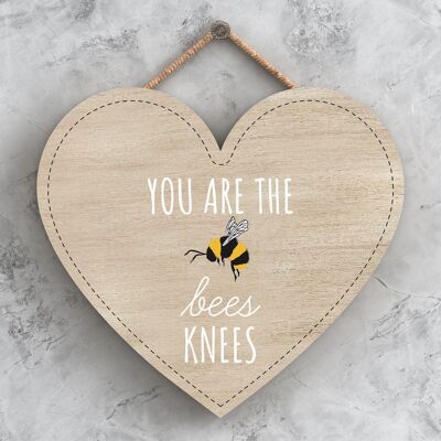 P3129 - You Are The Bees Knees Bee Themed Decorative Wooden Heart Shaped Hanging Plaque