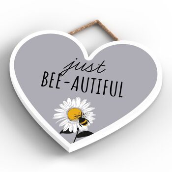P3137 - Plaque décorative à suspendre en forme de cœur en bois sur le thème de l'abeille grise Just Bee-Autiful 4