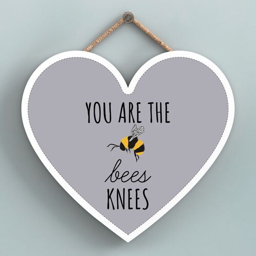 P3143 - You Are The Bees Knees Grey Bee Themed Decorative Wooden Heart Shaped Hanging Plaque