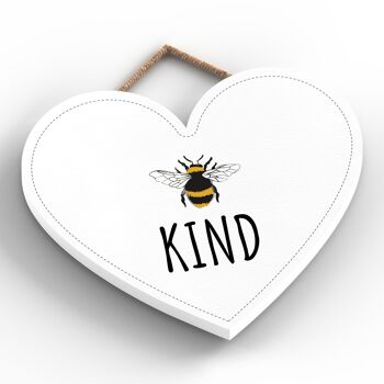 P3144 - Plaque à suspendre décorative en bois en forme de cœur sur le thème de l'abeille blanche Be Kind 2