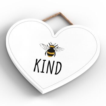 P3144 - Plaque à suspendre décorative en bois en forme de cœur sur le thème de l'abeille blanche Be Kind 4