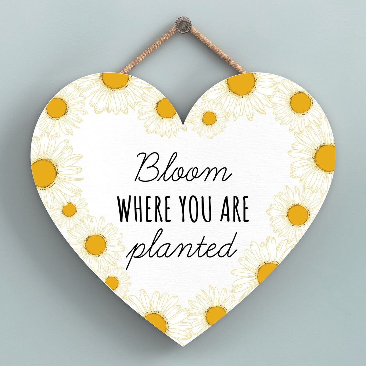 P3146 - Bloom Where You Are White Bee Themed Decorative Wooden Heart Shaped Hanging Plaque