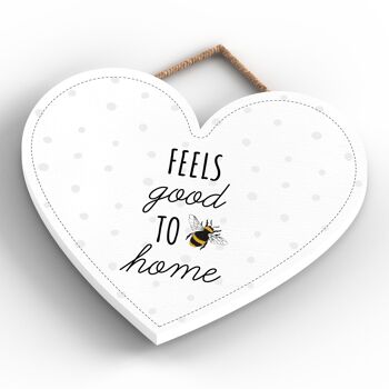 P3149 - Plaque à suspendre décorative en bois en forme de cœur sur le thème de l'abeille blanche 4