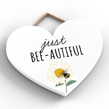 P3152 - Plaque décorative à suspendre en forme de cœur en bois sur le thème de l'abeille blanche Just Bee-Autiful 2