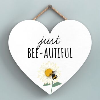 P3152 - Plaque décorative à suspendre en forme de cœur en bois sur le thème de l'abeille blanche Just Bee-Autiful 1