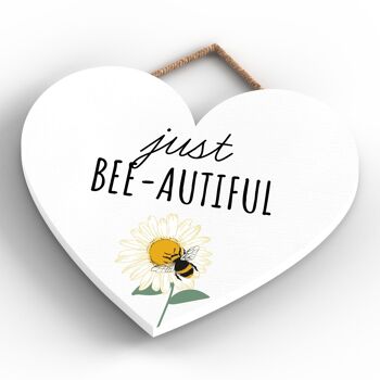 P3152 - Plaque décorative à suspendre en forme de cœur en bois sur le thème de l'abeille blanche Just Bee-Autiful 4