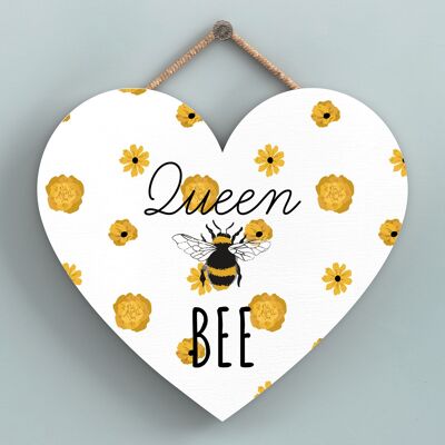 P3153 - Targa da appendere a forma di cuore in legno decorativo a tema Queen Bee White Bee