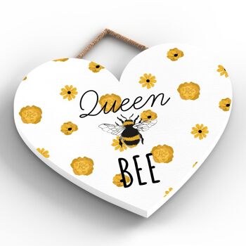 P3153 - Plaque décorative à suspendre en forme de cœur en bois sur le thème de la reine des abeilles blanches 2