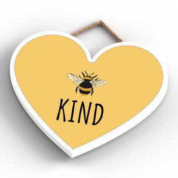 P3158 - Plaque décorative à suspendre en forme de cœur en bois sur le thème de l'abeille jaune Be Kind 4