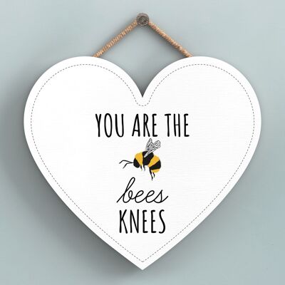 P3157 - You Are The Bees Knees White Bee Themed Decorative Wooden Heart Shaped Hanging Plaque