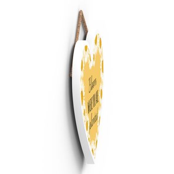 P3160 - Plaque décorative à suspendre en forme de cœur en bois sur le thème de l'abeille jaune Bloom Where You Are 3