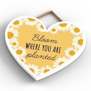 P3160 - Plaque décorative à suspendre en forme de cœur en bois sur le thème de l'abeille jaune Bloom Where You Are 4