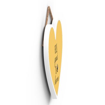 P3163 - Feels Good To Be Home Plaque décorative à suspendre en forme de cœur en bois sur le thème de l'abeille jaune 3
