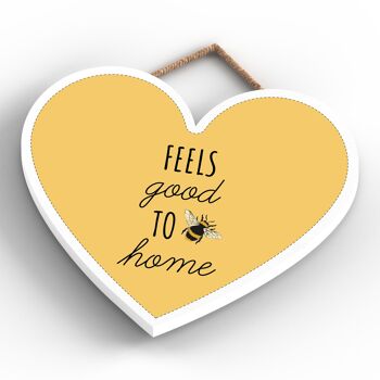 P3163 - Feels Good To Be Home Plaque décorative à suspendre en forme de cœur en bois sur le thème de l'abeille jaune 4