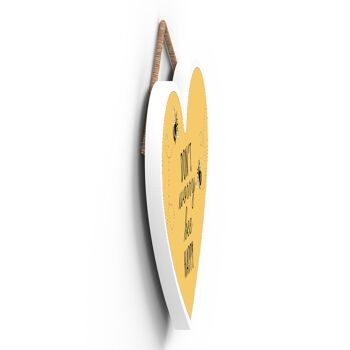 P3162 - Don't Worry Bee Happy Yellow Bee Plaque décorative à suspendre en forme de cœur en bois 3