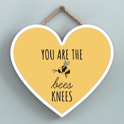P3170 - You Are The Bees Knees Yellow Bee Themed Decorative Wooden Heart Shaped Hanging Plaque