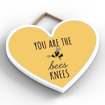 P3170 - You Are The Bees Knees Plaque décorative à suspendre en forme de cœur en bois sur le thème des abeilles jaunes 2