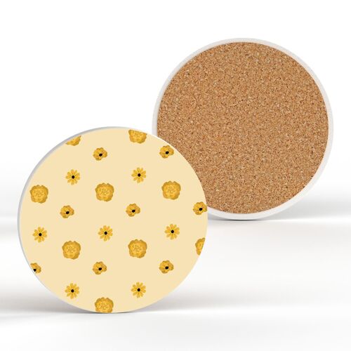 P3198 - Pastel Yellow Floral Pattern Cermaic Coaster