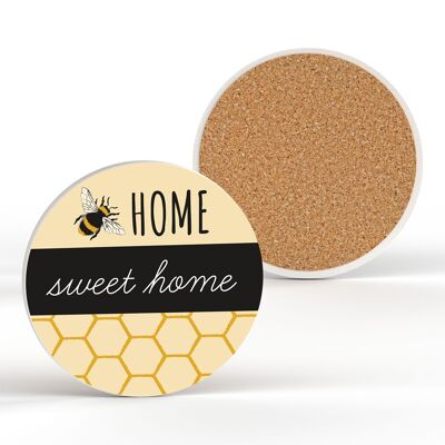 P3199 - Home Sweet Home Pastel Yellow Honeycombe Pattern Cermaic Coaster