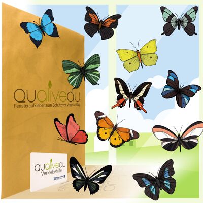 Colorful butterflies on transparent frosted glass foil