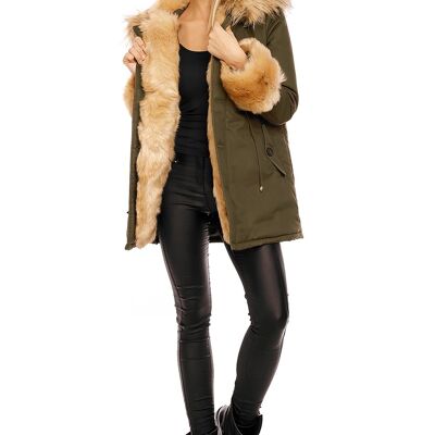 Winter jacket parka with faux fur fur khaki beige