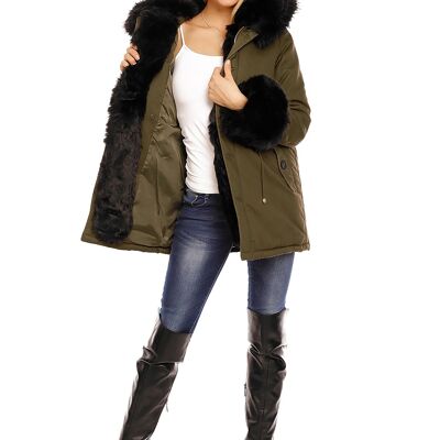 Winter Jacke Parka mit Kunst Fell Pelz Khaki Schwarz