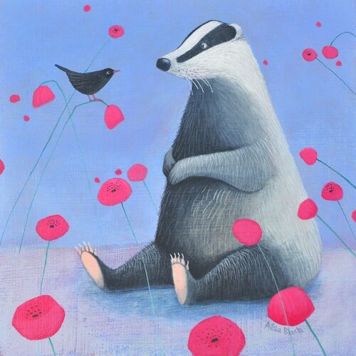 Blank greetings card - Badger on blue