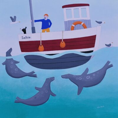 Blank greetings card - Sailing with the selkies