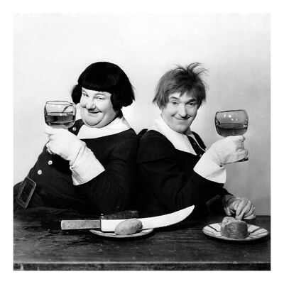 Blank greetings card - Laurel and Hardy make a toast
