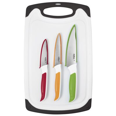 ZYLISS COMFORT COLOR 3 CUCHILLOS DE COCINA + TABLA DE CORTAR