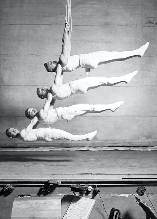 Blank greetings card - Four suspended gymnasts