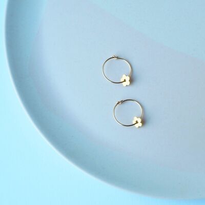 Minima Hoop Earrings- gold hoop earrings with flower charm