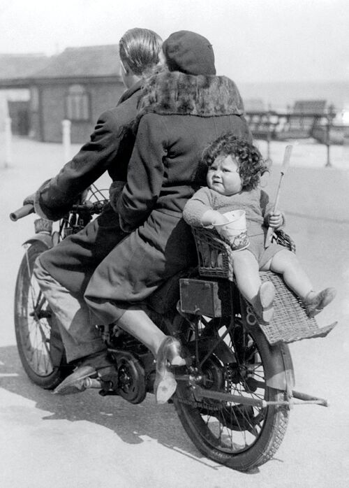 Blank greetings card - Toddler on back of motorbike
