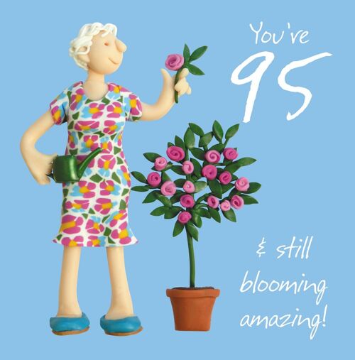 Age birthday card - 95 and blooming amazing (female)