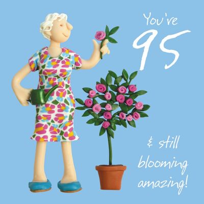 Tarjeta de cumpleaños de edad - 95 y floreciente increíble (mujer)
