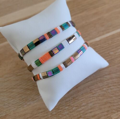 TILA - 3 bracelets - bijoux - femme - bronze orange violet et vert-  cadeaux - Fête des grands-mères