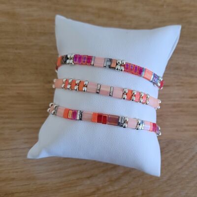 TILA – 3 Armbänder – Schmuck – Damen – Orange-Silber-Version – Geschenke – Sommer-Showroom – Strand