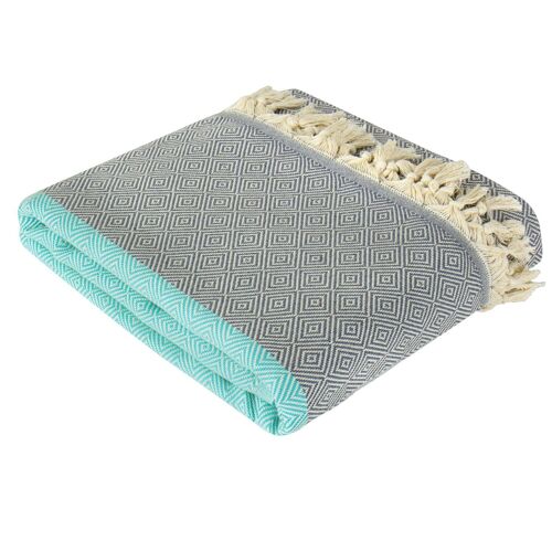 Diamond Cotton Bedspread-Grey and Green Turquoise