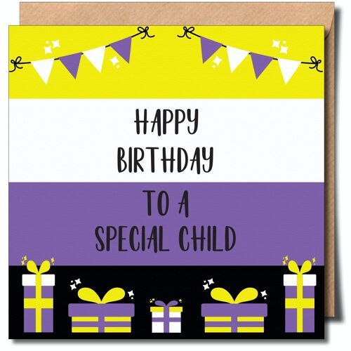 Happy Birthday To A Special Child Non-Binary Greeting Card. Non-Binary Birthday Card