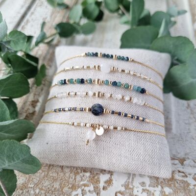 Lithotherapy bracelet | Well-being wristband | Fine bracelet in 14k gold filled gold and natural stone | Tourmaline Jewel | Moonstone Jewel | Water Resistant Jewelry | Tadaam Jewelry | Made in France |