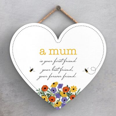 P3206-6 - Home Is Where My Mum Is Spring Meadow Theme Wooden Hanging Plaque