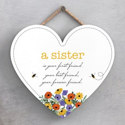 P3206-9 - Home Is Where My Sister Is Spring Meadow Theme Wooden Hanging Plaque