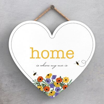 P3208-2 - Home Is Where My Ma Is Spring Meadow Theme Wooden Hanging Plaque