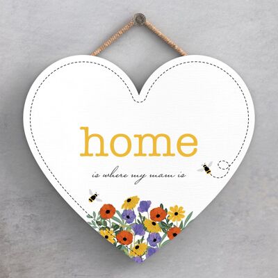 P3208-3 - Home Is Where My Mam Is Spring Meadow Theme Wooden Hanging Plaque
