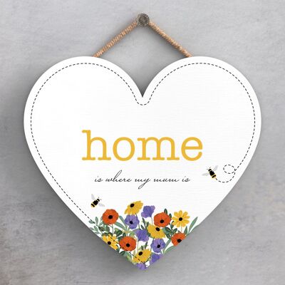 P3208-6 - Home Is Where My Mum Is Spring Meadow Theme Wooden Hanging Plaque