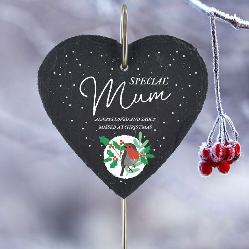 P3213-10 - Special Mum Missed At Christmas Hanging Slate Grave Plaque Stake