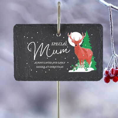 P3214-10 - Mamá especial perdida en la estaca de placa de pizarra conmemorativa de venado de Navidad