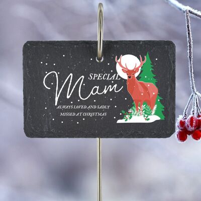 P3214-12 - Mamá especial perdida en estaca de placa de pizarra conmemorativa de venado de Navidad
