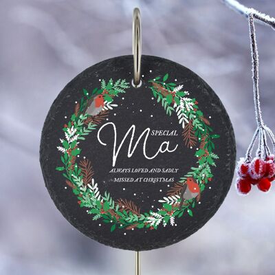 P3215-13 - Ma especial perdido en Navidad Robin Wreath Memorial Slate Grave Placa Estaca